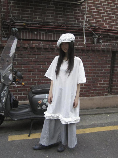 Loose Floral Lace Trim Summer Dress