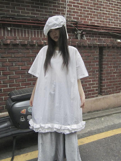 ang project Loose Floral Lace Trim Summer Dress