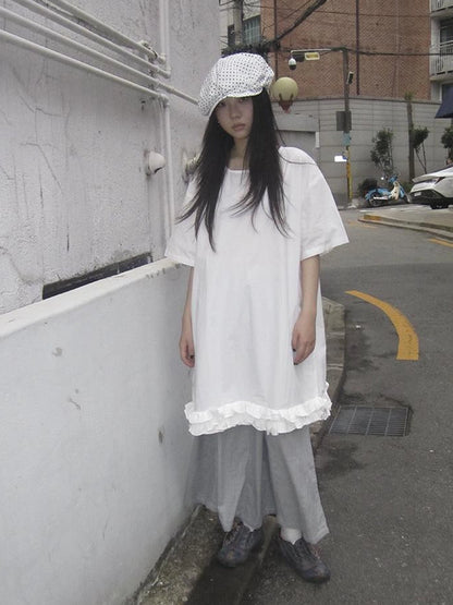 Loose Floral Lace Trim Summer Dress