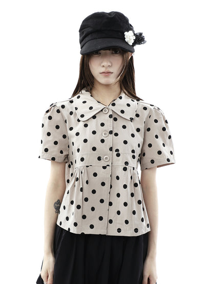 ang_project_Milk_Tea_Polka_Dot_Turn_Down_Collar_Three_Button_Women&