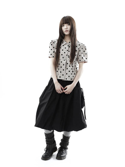 ang project Milk Tea Polka Dot Turn Down Collar Three Button Women&