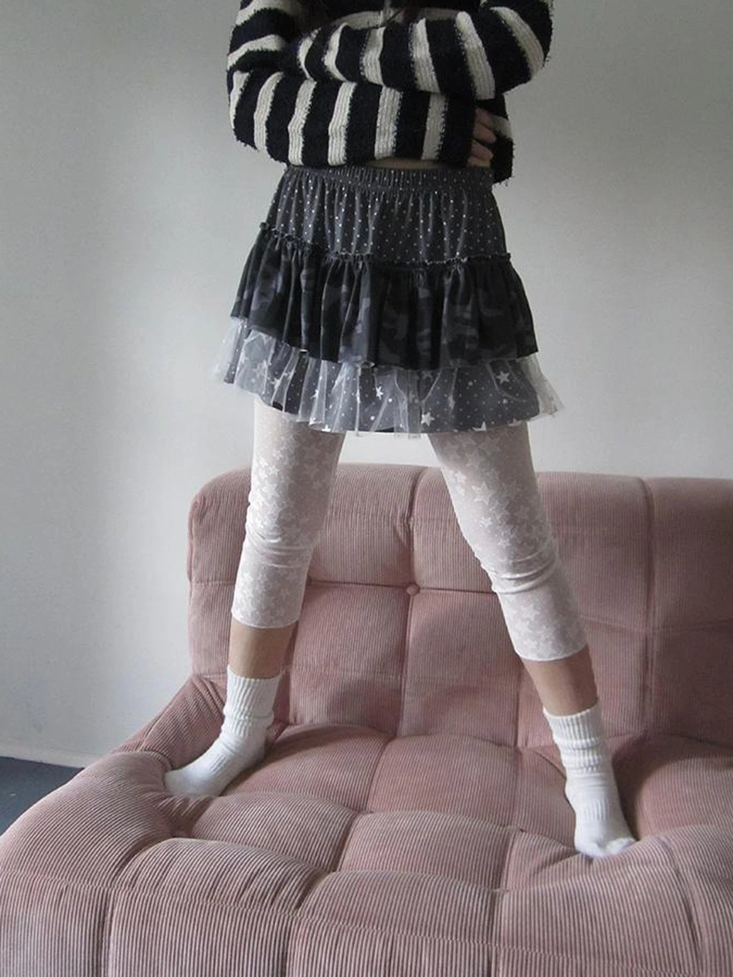 Millennial Lace Star Print Stretch Capri Leggings