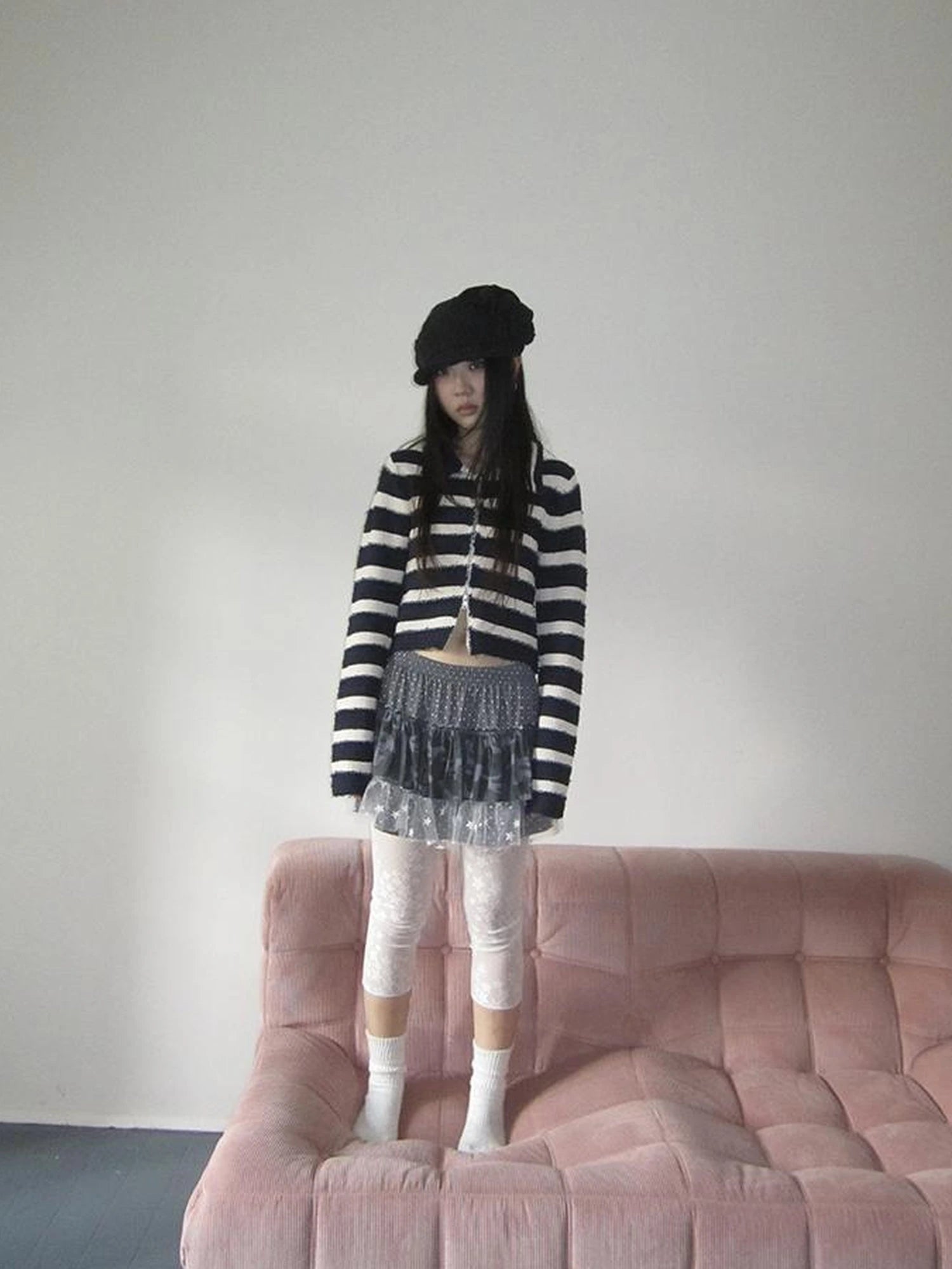 Millennial Lace Star Print Stretch Capri Leggings