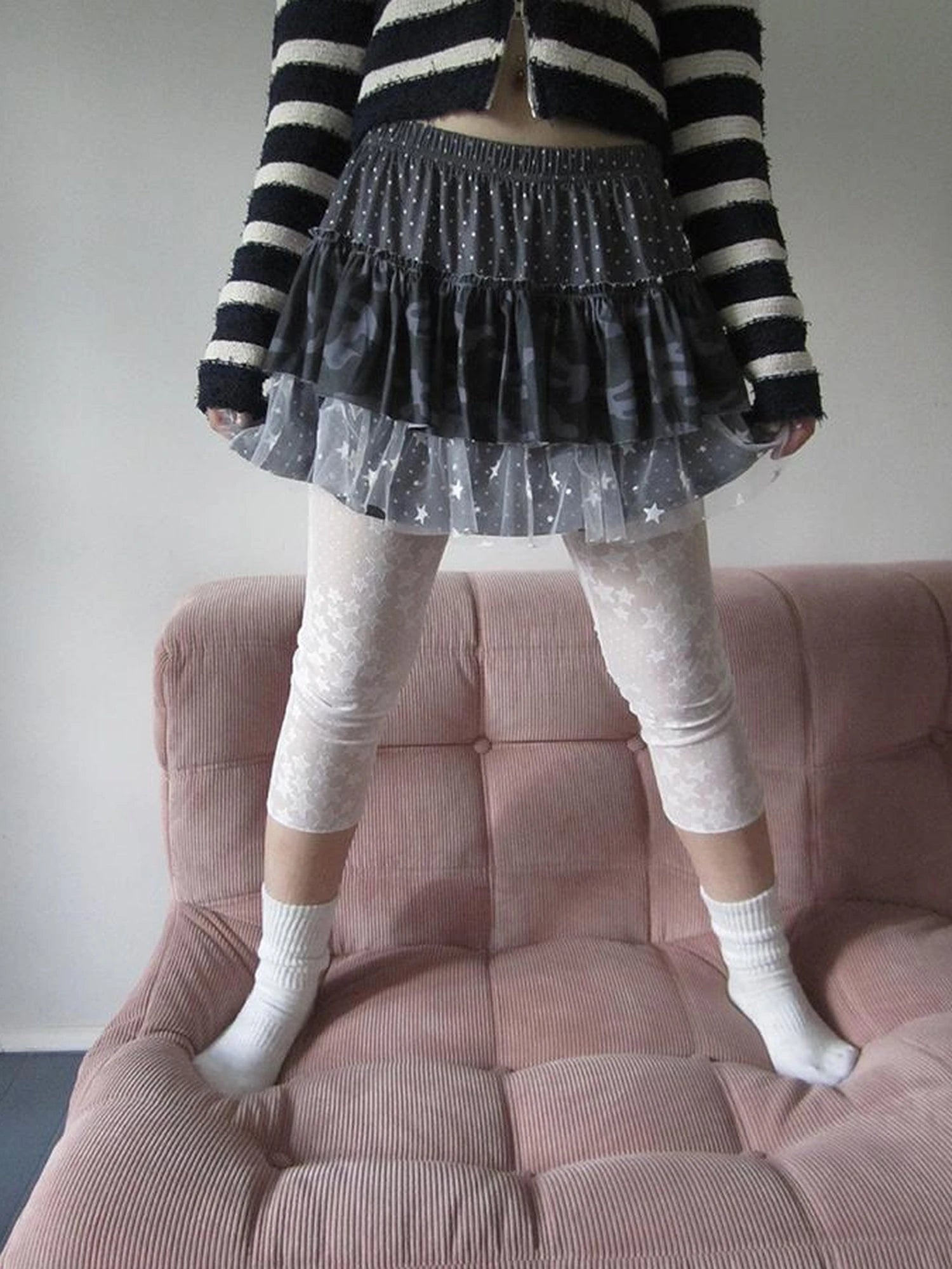 Millennial Lace Star Print Stretch Capri Leggings