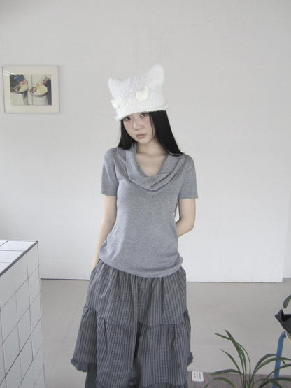 ang project Minimal Solid Scoop Neck Slim Fit Stretch Women&