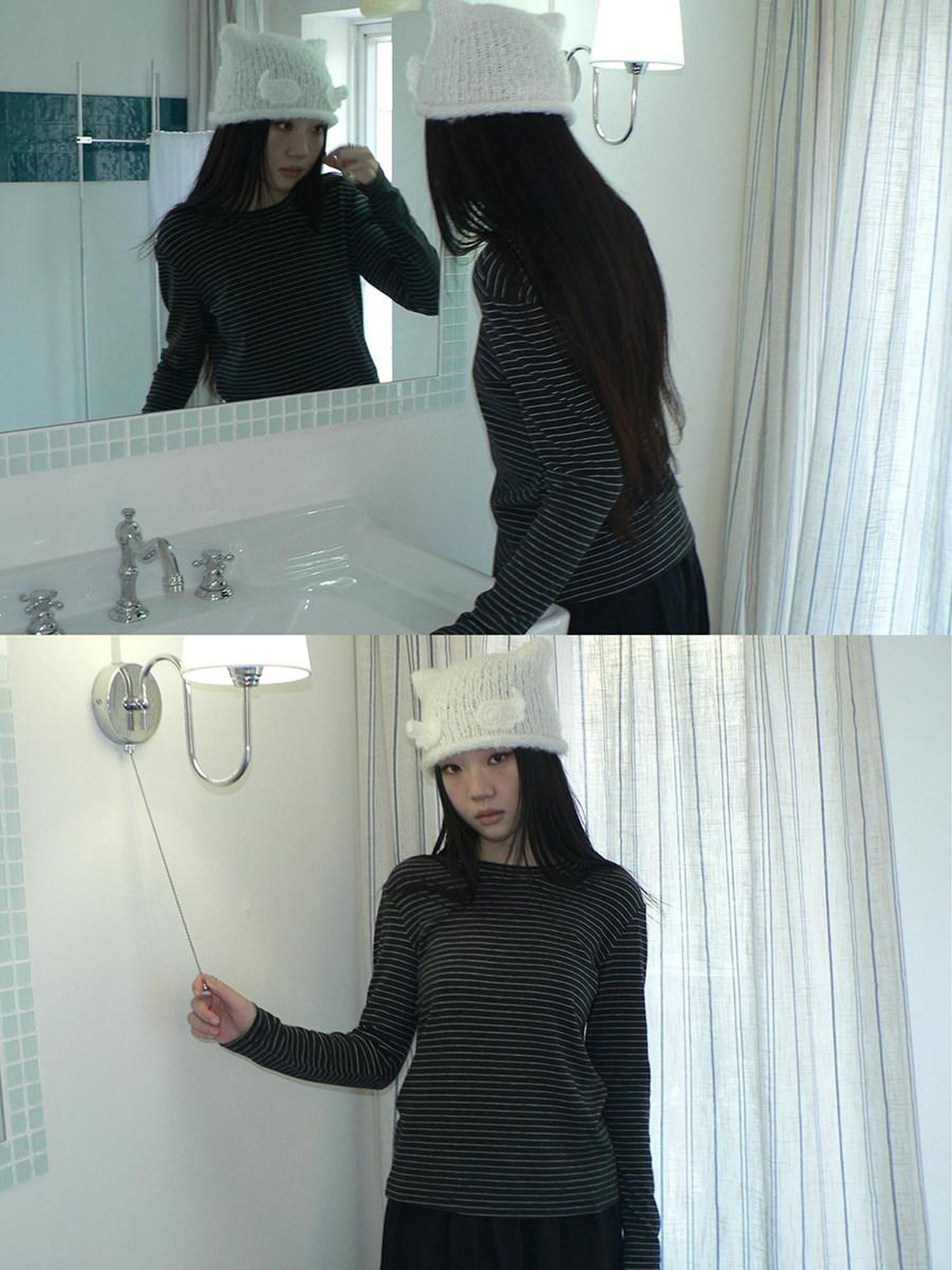 ang project Minimalist Colorblock Stripe Crewneck Long Sleeve Women Black White T-Shirt