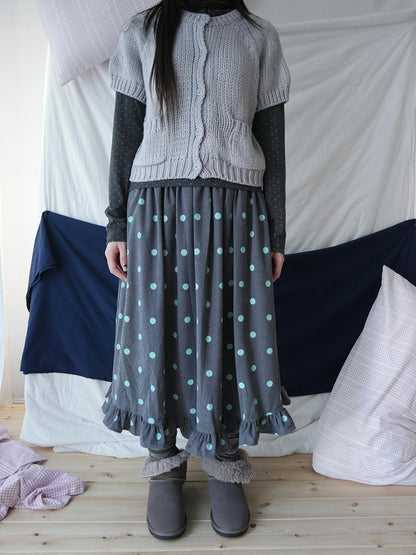 ang project Mint Green Polka Dot Ruffle Trim Elastic Waist Women&