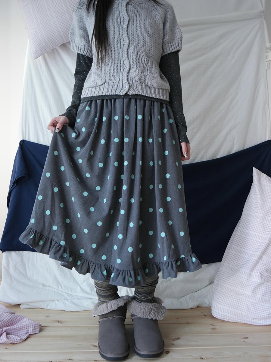 ang project Mint Green Polka Dot Ruffle Trim Elastic Waist Women&