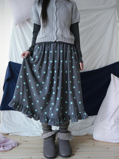 ang project Mint Green Polka Dot Ruffle Trim Elastic Waist Women&