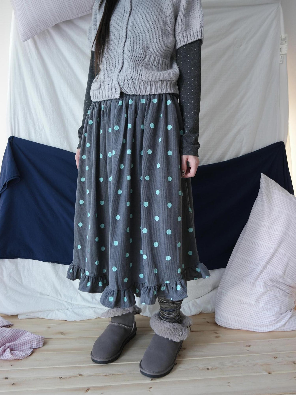 ang project Mint Green Polka Dot Ruffle Trim Elastic Waist Women&