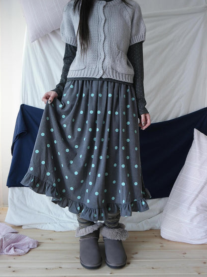 ang project Mint Green Polka Dot Ruffle Trim Elastic Waist Women&