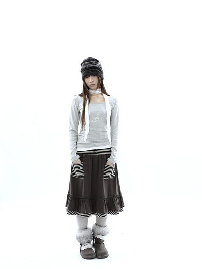 ang project Music Note Print Ruched Striped Patchwork Women&