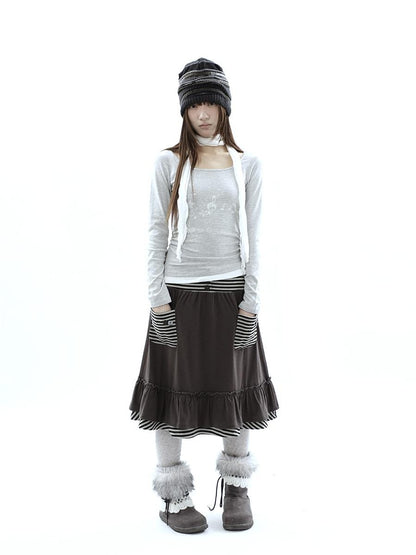 ang project Music Note Print Ruched Striped Patchwork Women&