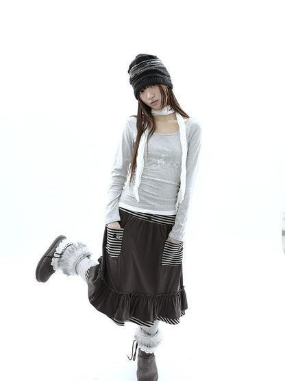 ang project Music Note Print Ruched Striped Patchwork Women&