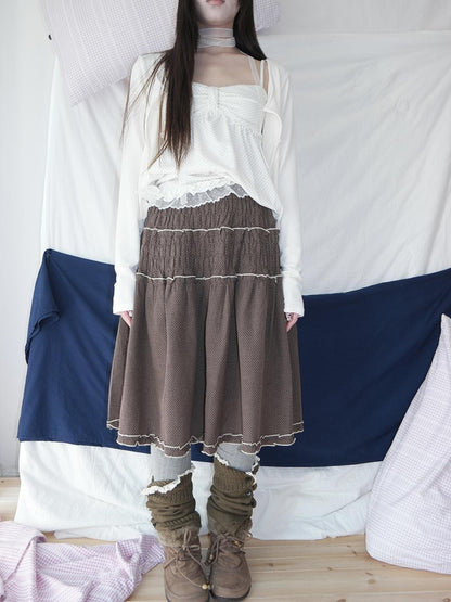 ang project Natural Ruched Smocked Ruffle Polka Dot High Waist Women&