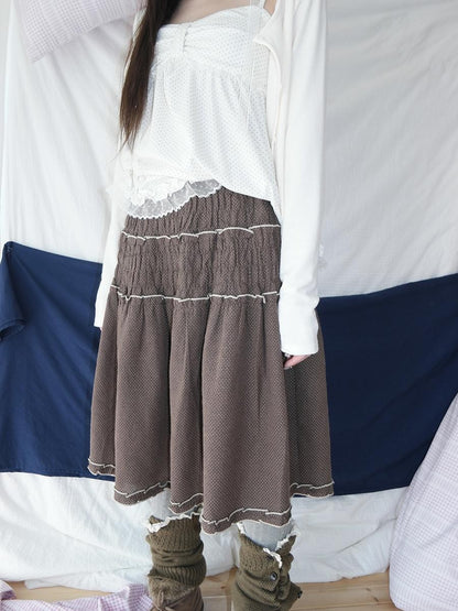 ang project Natural Ruched Smocked Ruffle Polka Dot High Waist Women&