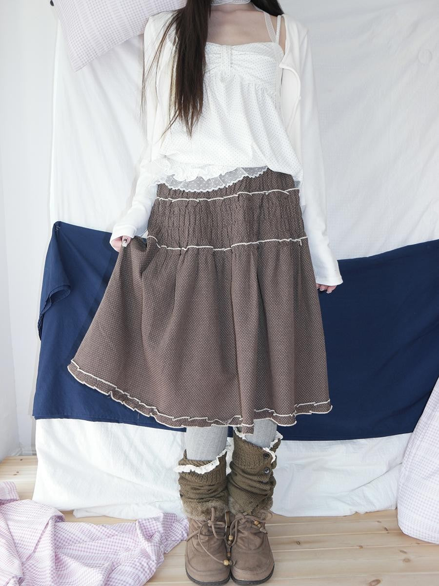 ang project Natural Ruched Smocked Ruffle Polka Dot High Waist Women&