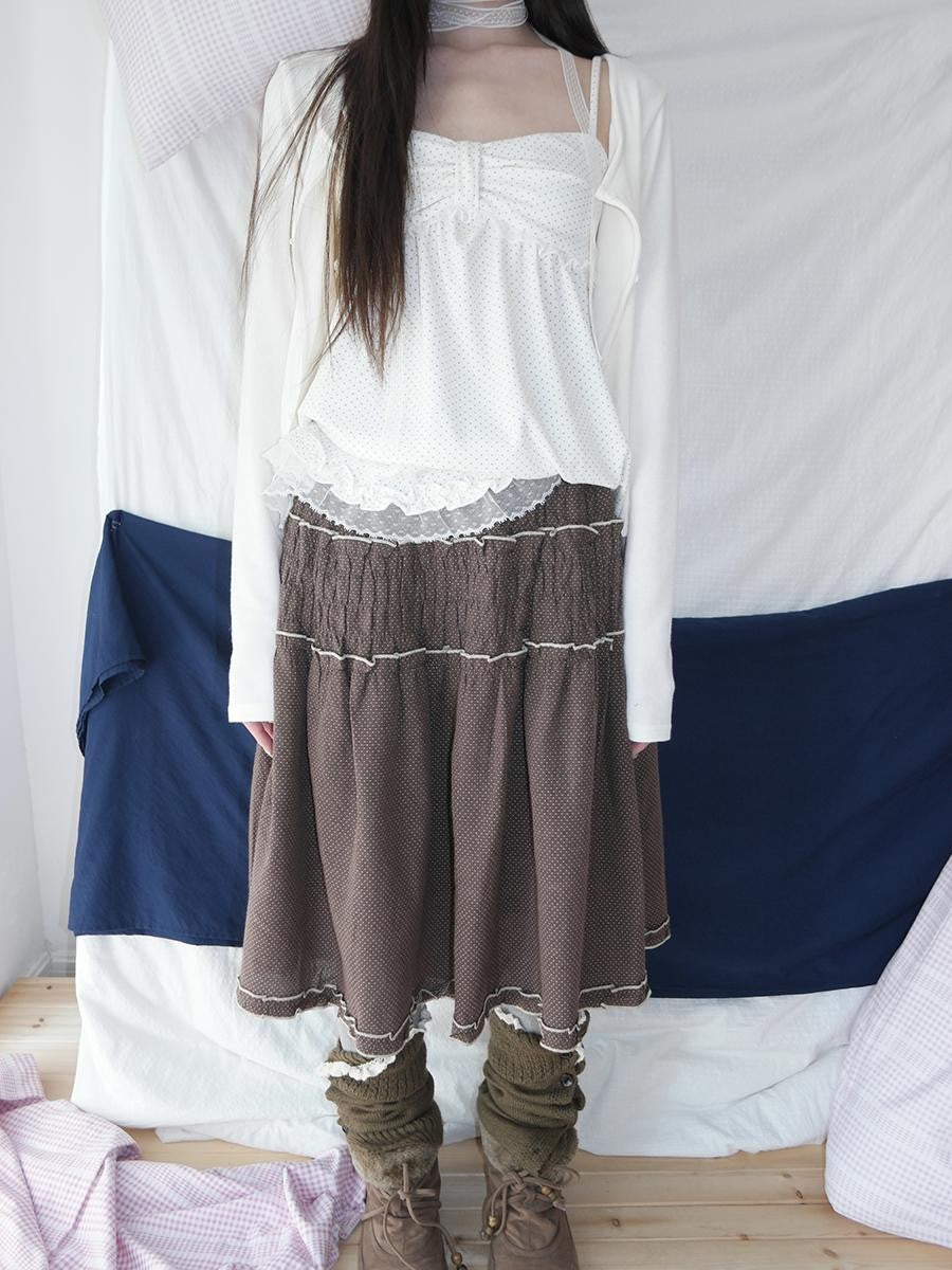 ang project Natural Ruched Smocked Ruffle Polka Dot High Waist Women&