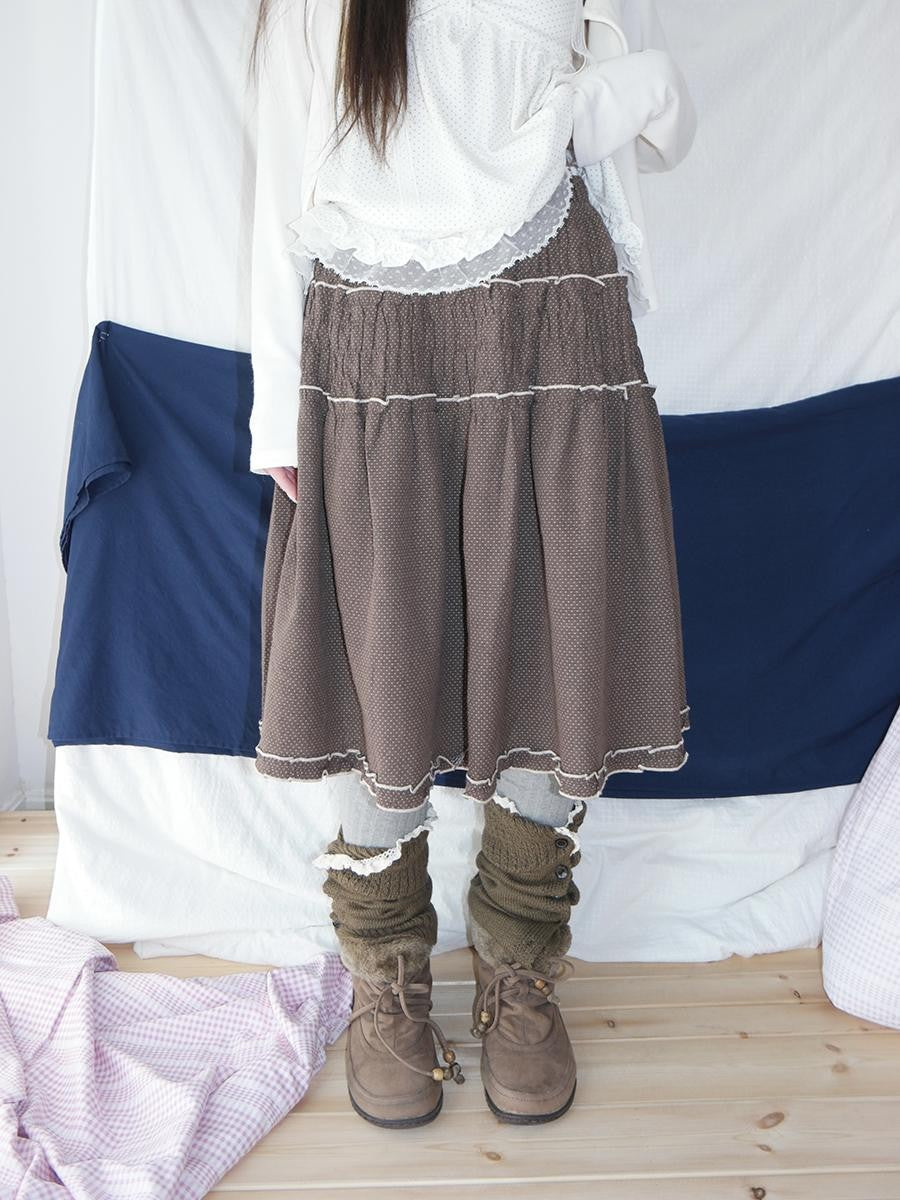 ang project Natural Ruched Smocked Ruffle Polka Dot High Waist Women&