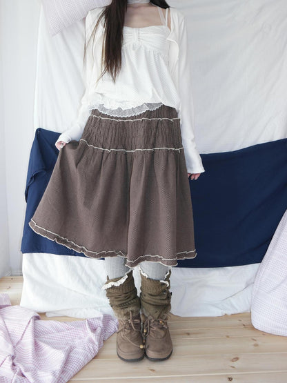 ang project Natural Ruched Smocked Ruffle Polka Dot High Waist Women&