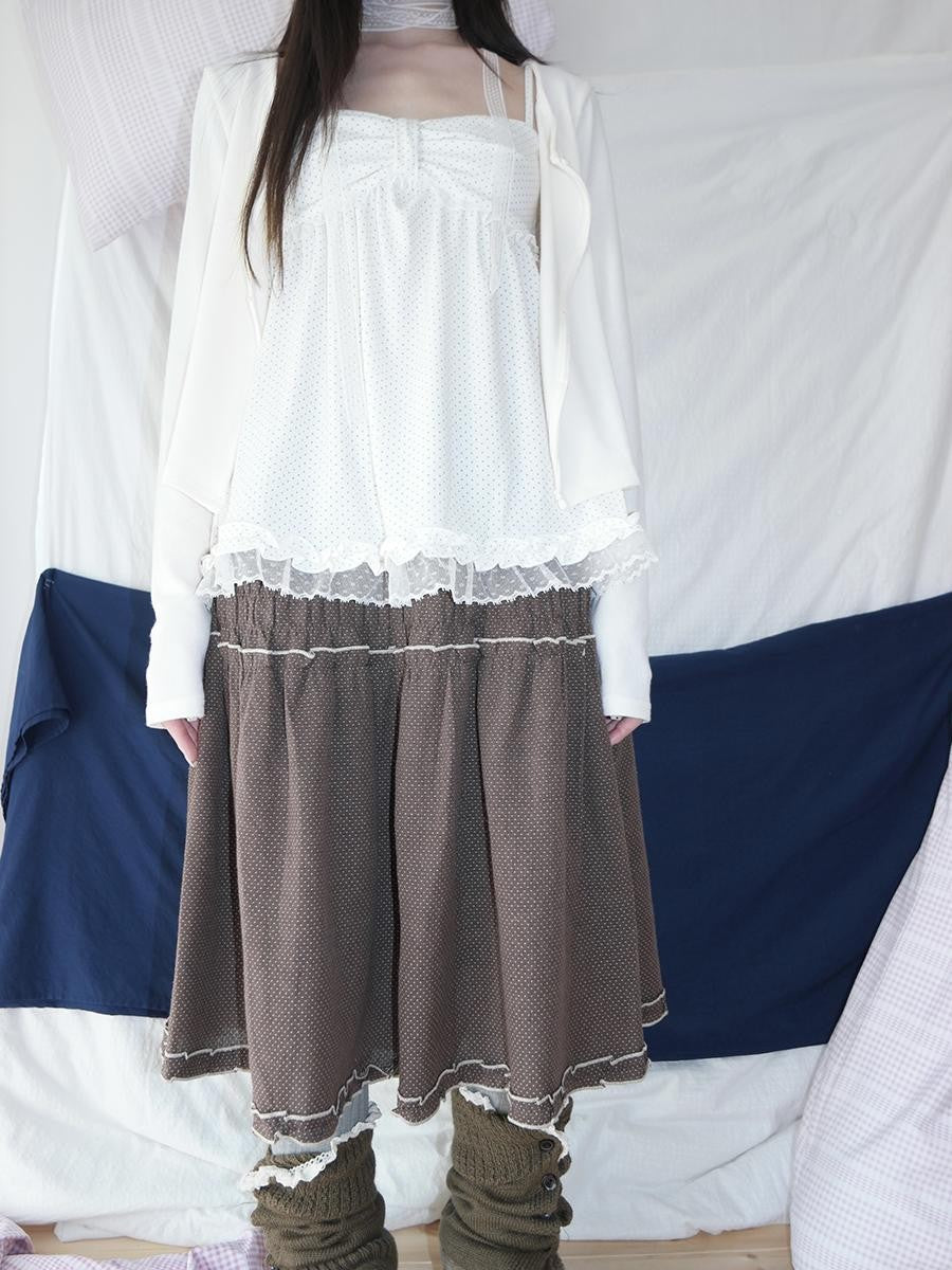 ang project Natural Ruched Smocked Ruffle Polka Dot High Waist Women&