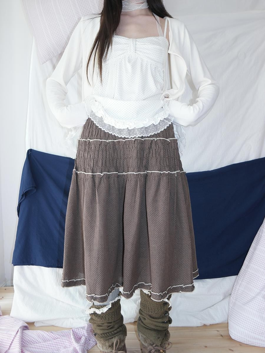 ang project Natural Ruched Smocked Ruffle Polka Dot High Waist Women&