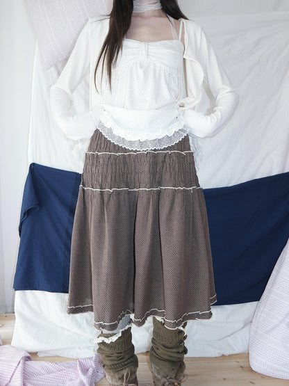 ang project Natural Ruched Smocked Ruffle Polka Dot High Waist Women&