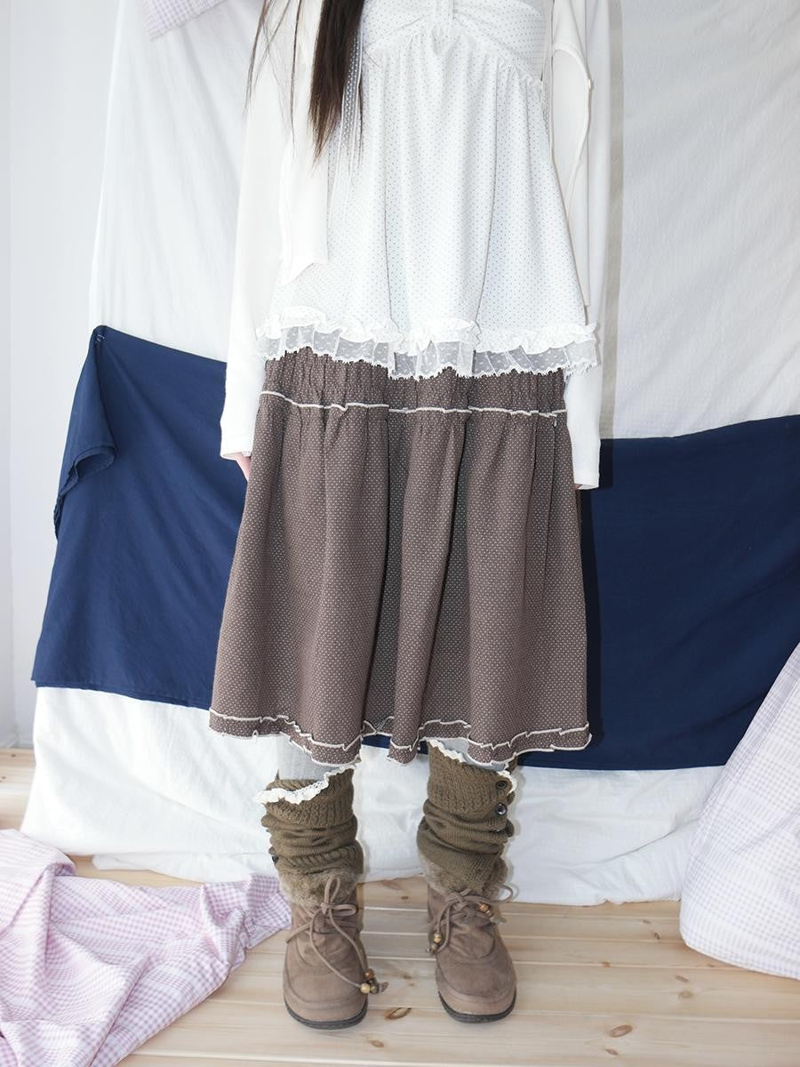 ang project Natural Ruched Smocked Ruffle Polka Dot High Waist Women&