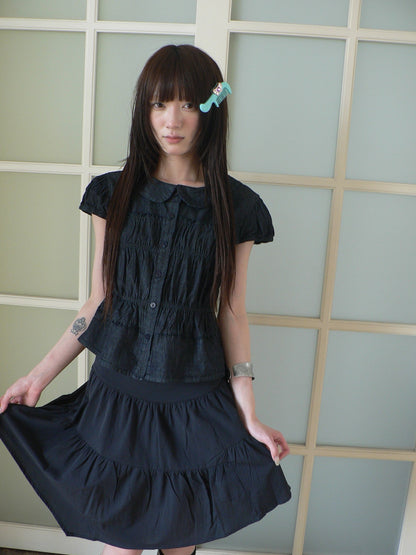 ang_project_Navy_Pleated_Doll_Collar_Puff_Sleeve_Women&