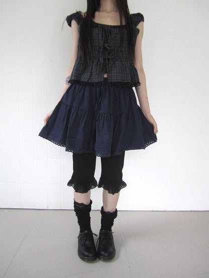 ang project Navy Pleated Lace Spliced Women&