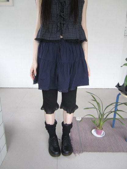 ang project Navy Pleated Lace Spliced Women&