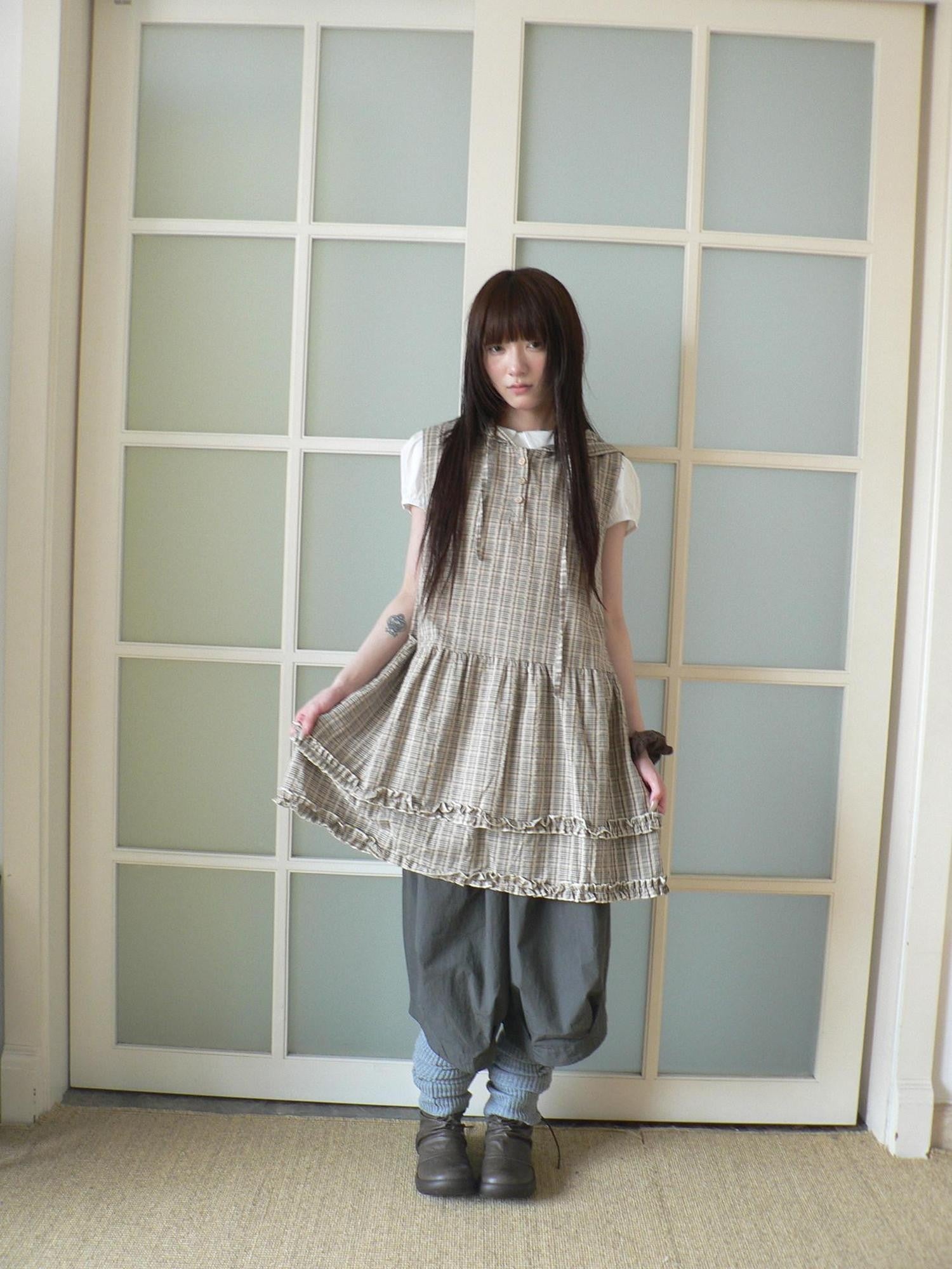 ang project Nostalgic Ruffle Patchwork Plaid Hooded Women&
