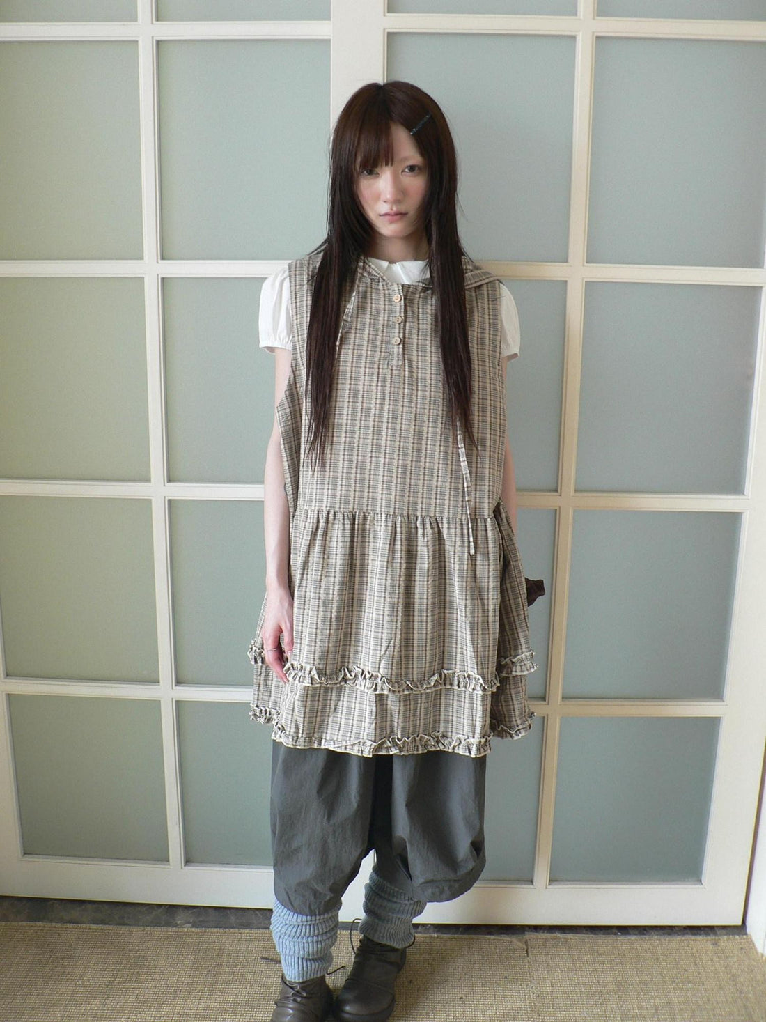 ang project Nostalgic Ruffle Patchwork Plaid Hooded Women&
