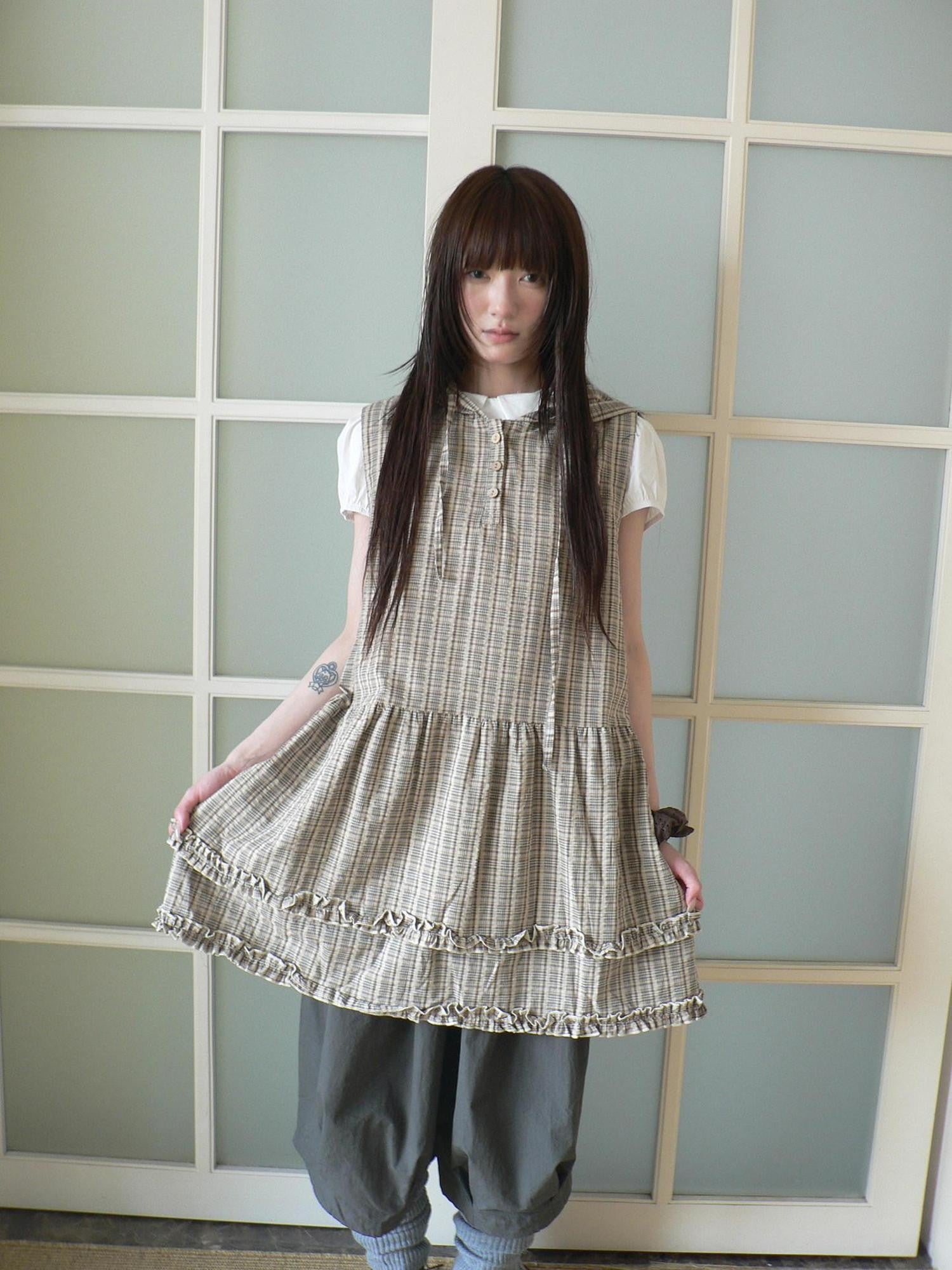ang project Nostalgic Ruffle Patchwork Plaid Hooded Women&