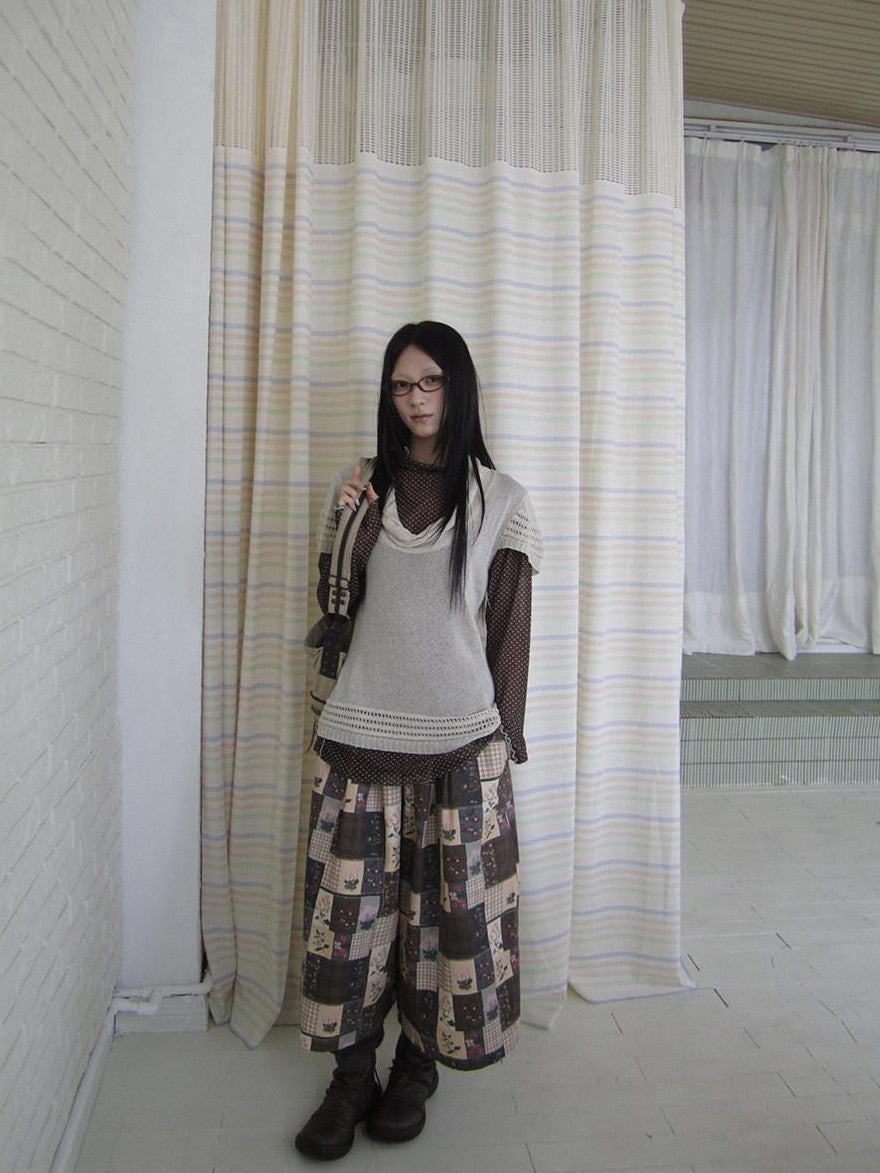 ang project Oatmeal Openwork Layered Draped Neckline Women&