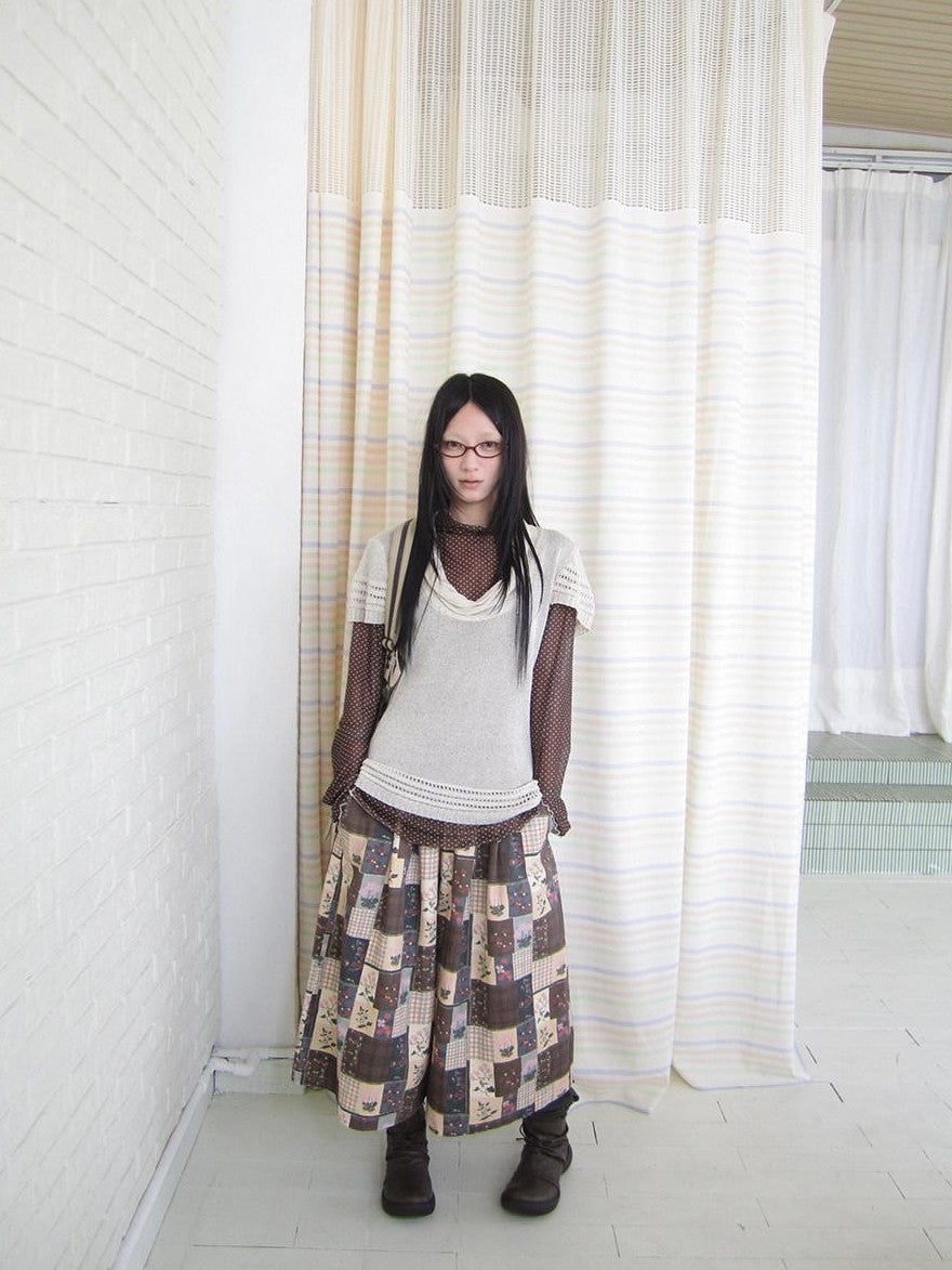 ang project Oatmeal Openwork Layered Draped Neckline Women&