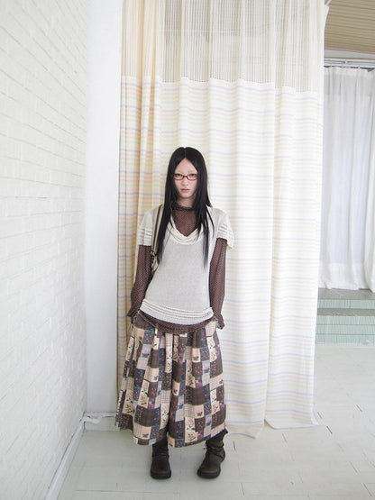 ang project Oatmeal Openwork Layered Draped Neckline Women&
