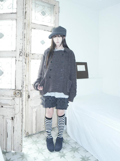 ang project Oversized Cable Knit Double Breasted Cardigan Women&