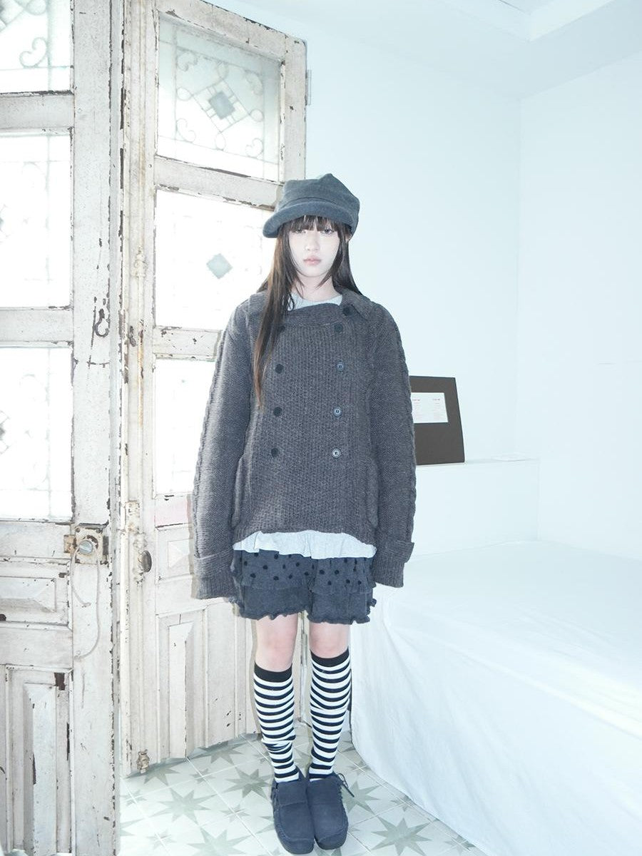 ang project Oversized Cable Knit Double Breasted Cardigan Women&