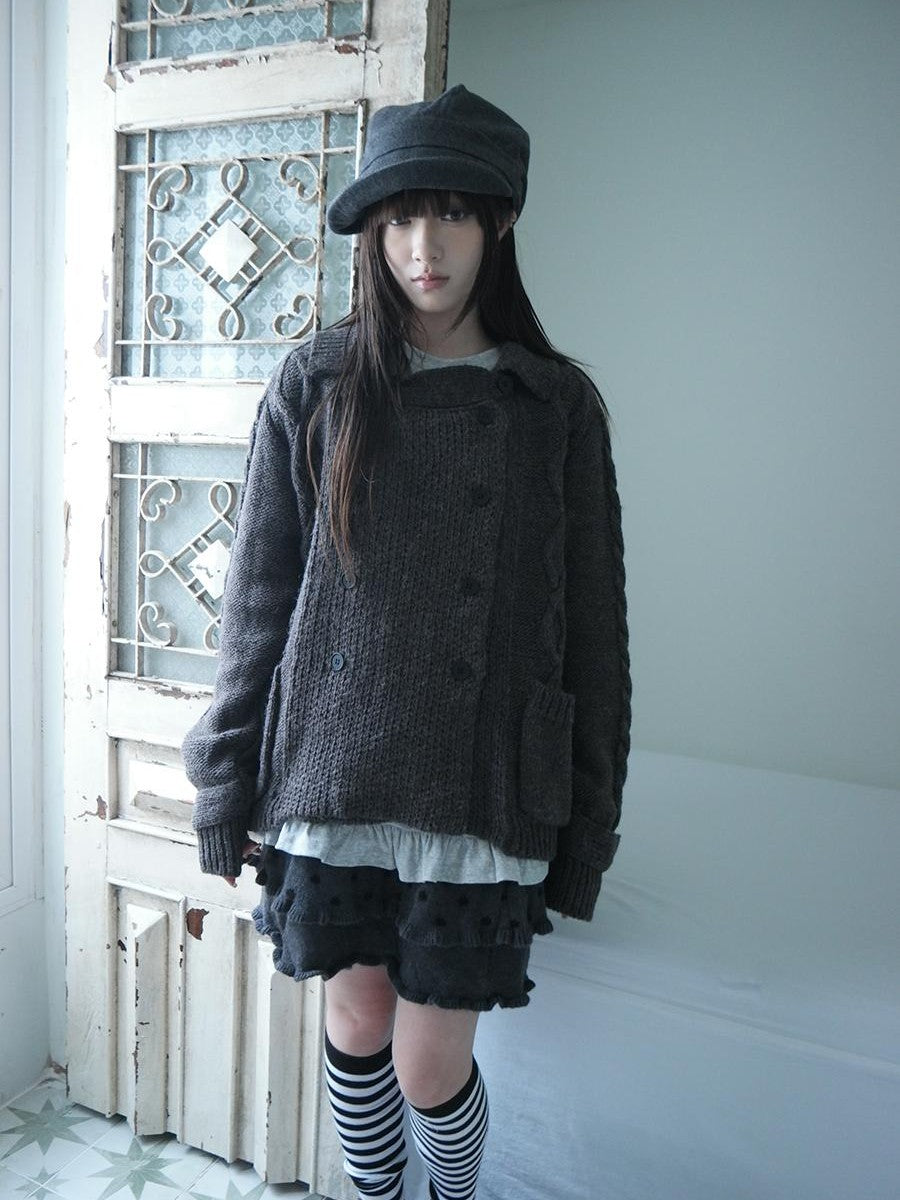 ang project Oversized Cable Knit Double Breasted Cardigan Women&