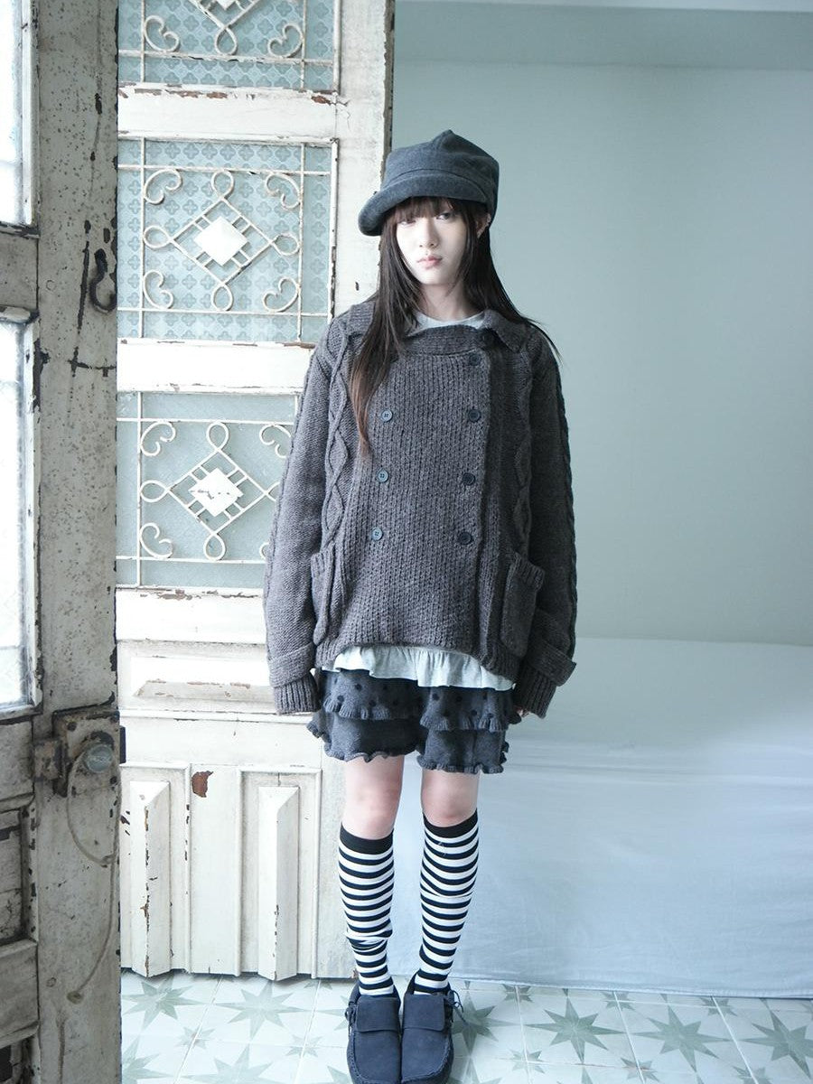 ang project Oversized Cable Knit Double Breasted Cardigan Women&