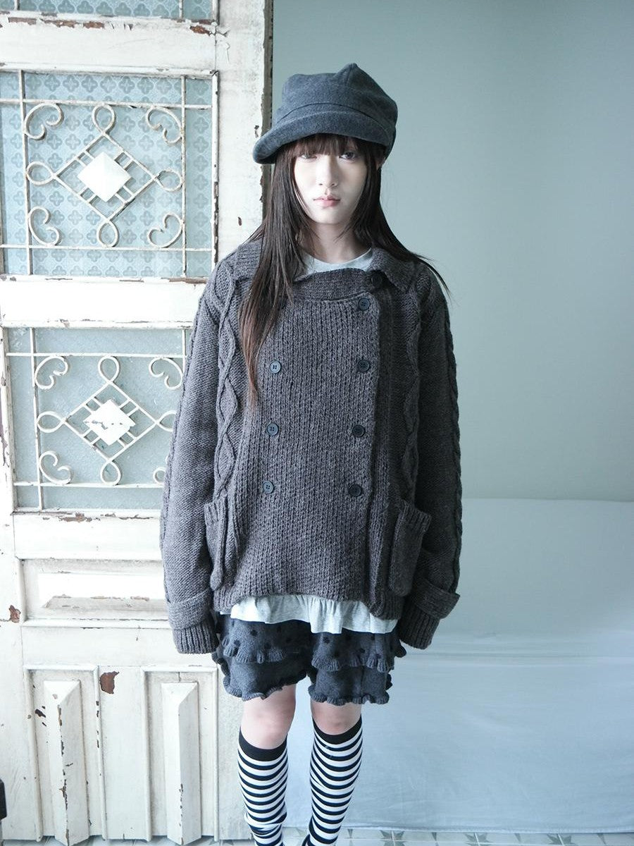 ang project Oversized Cable Knit Double Breasted Cardigan Women&