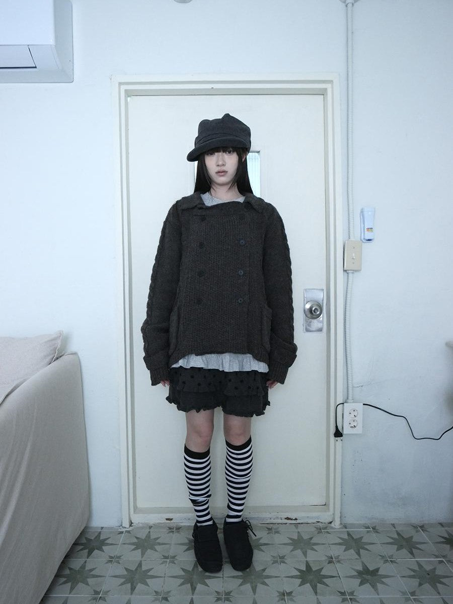 ang project Oversized Cable Knit Double Breasted Cardigan Women&