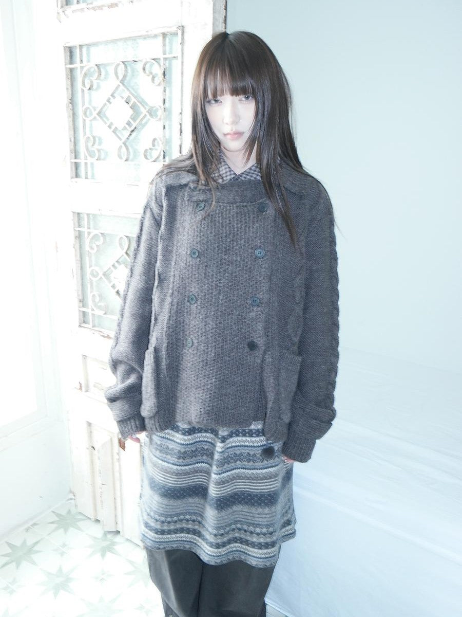 ang project Oversized Cable Knit Double Breasted Cardigan Women&
