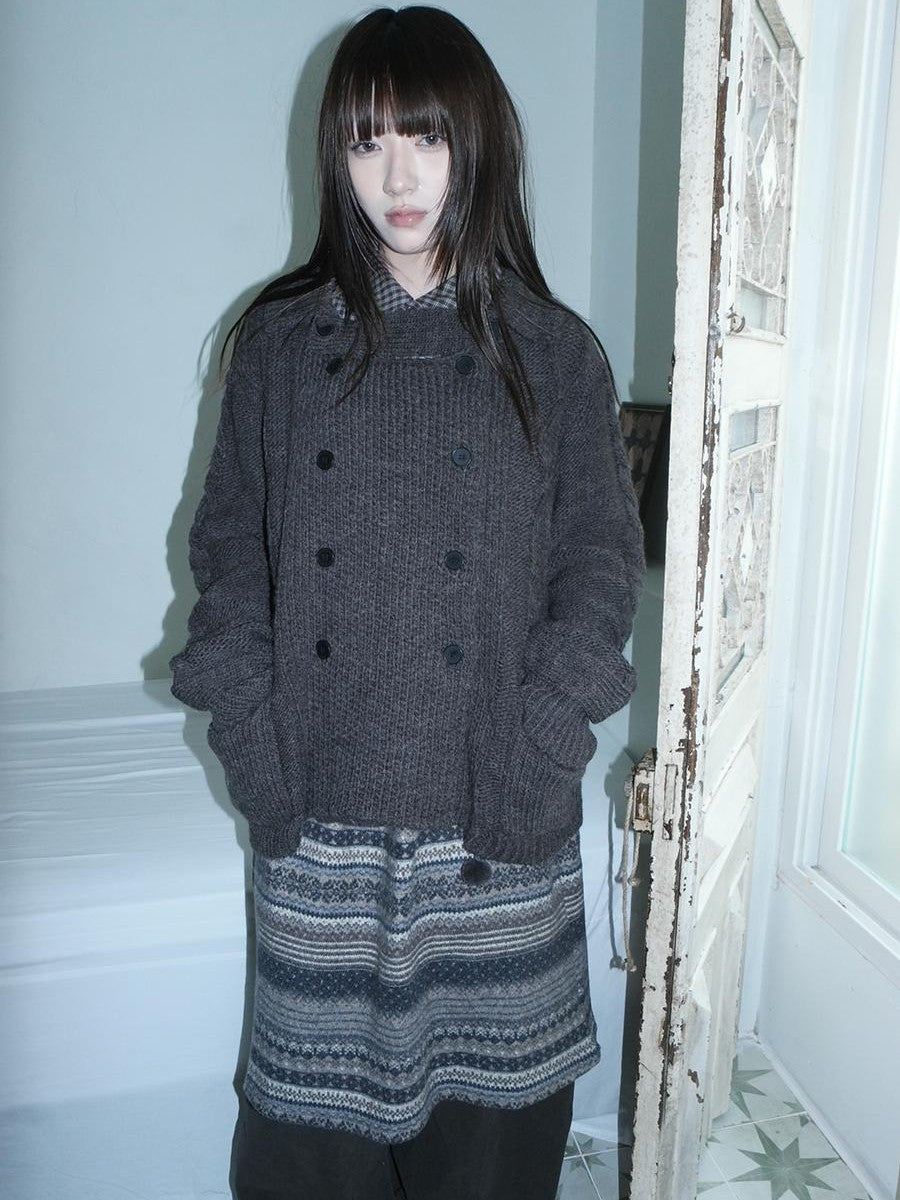 ang project Oversized Cable Knit Double Breasted Cardigan Women&