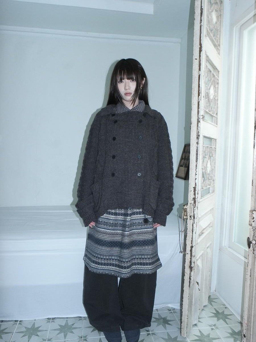 ang project Oversized Cable Knit Double Breasted Cardigan Women&
