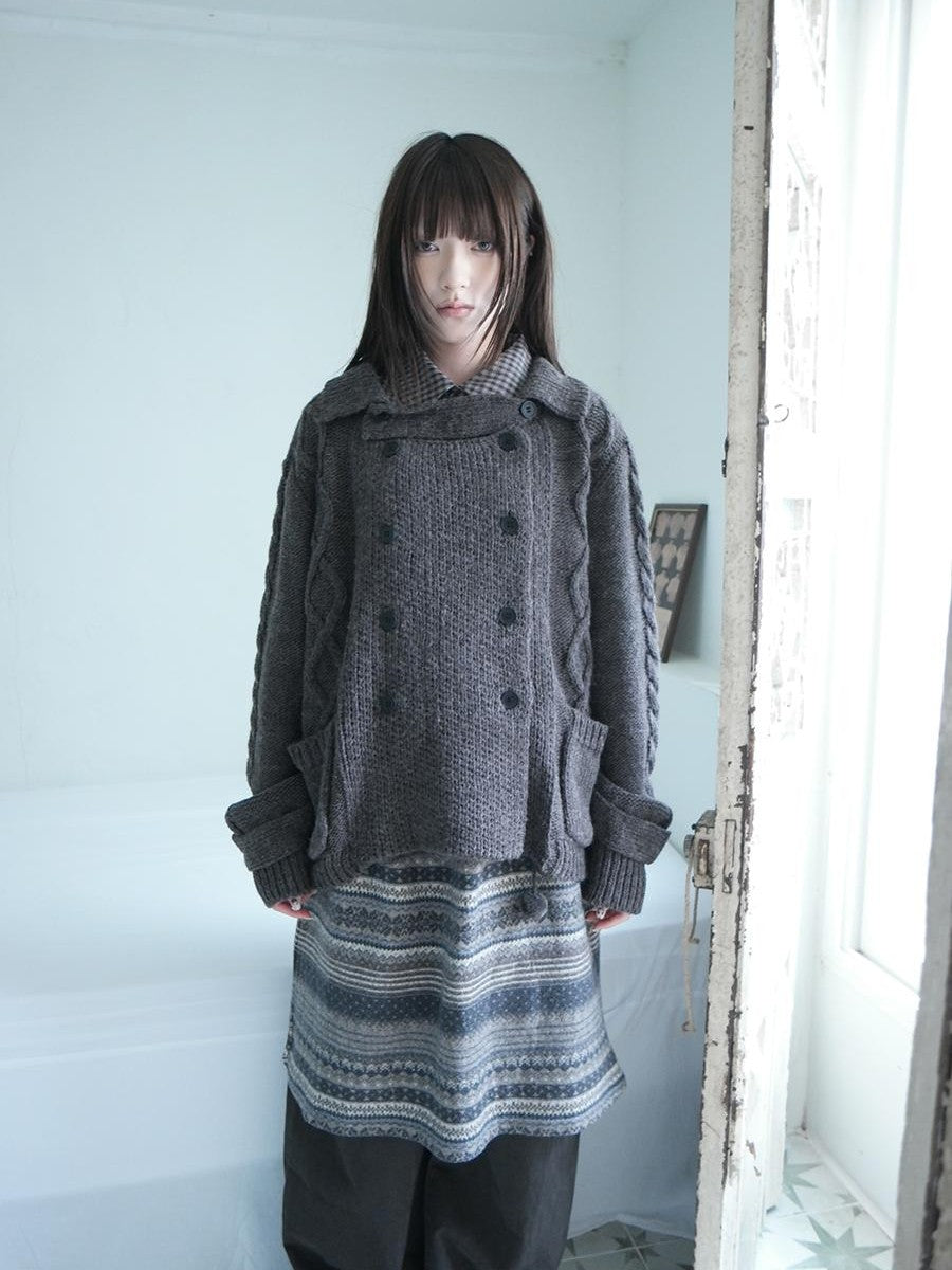 ang project Oversized Cable Knit Double Breasted Cardigan Women&