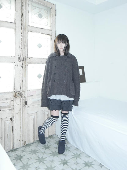 ang project Oversized Cable Knit Double Breasted Cardigan Women&
