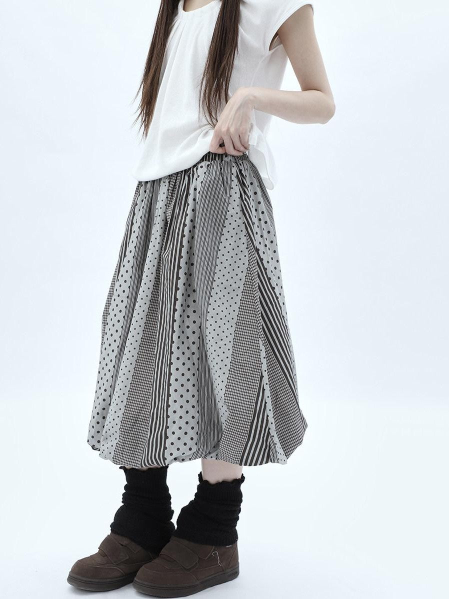 ang project Patchwork Polka Dot Striped Plaid High Waist Bubble Women&