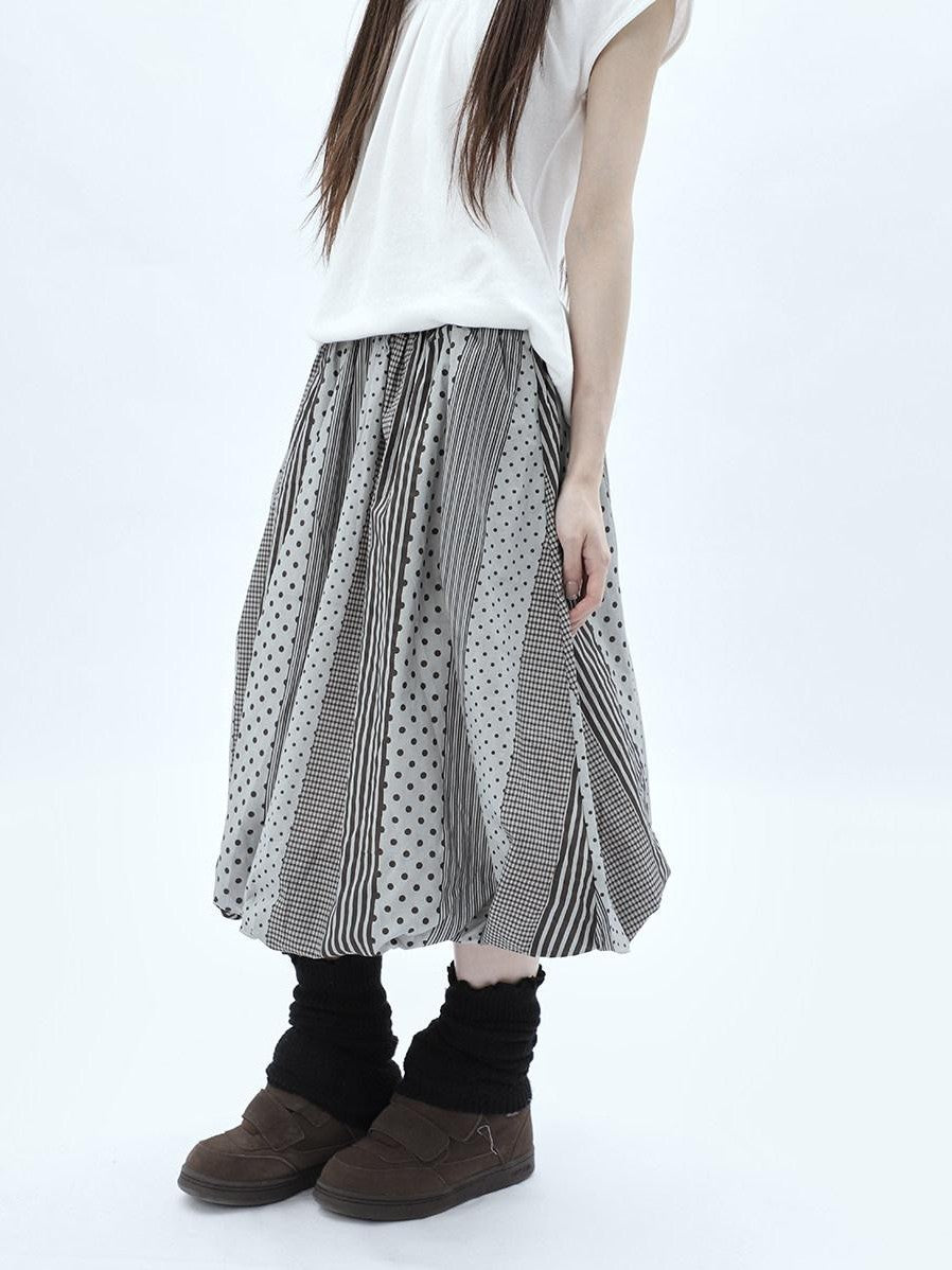 ang project Patchwork Polka Dot Striped Plaid High Waist Bubble Women&